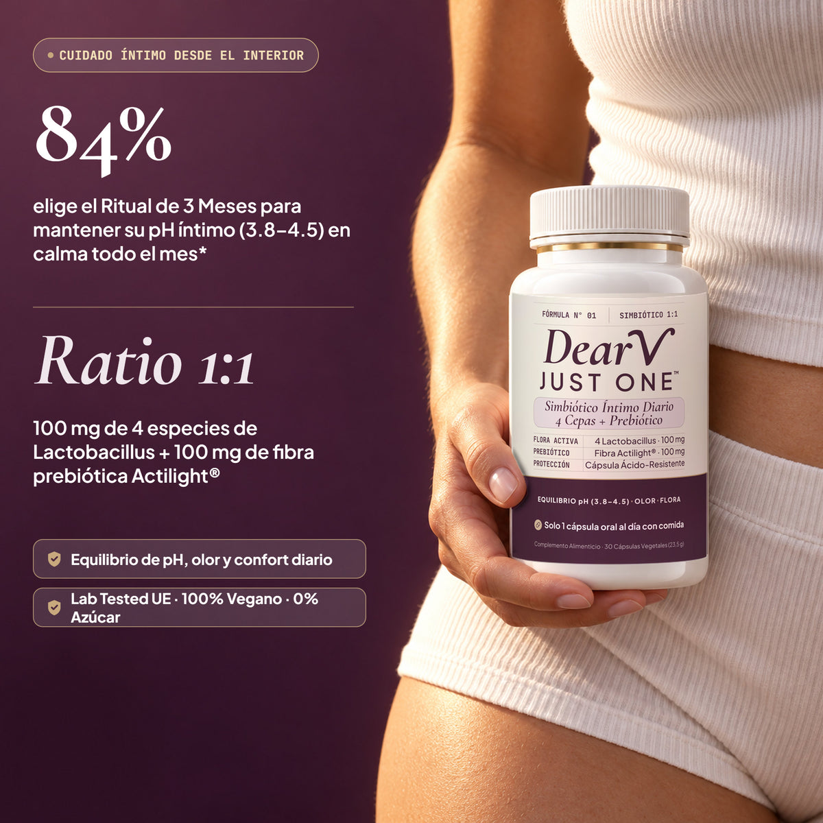 Dear V · Just One — Probiótico Vaginal Diario en Cápsulas