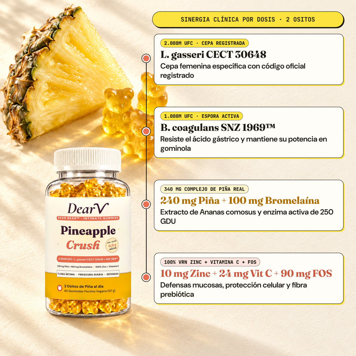 Dear V · Pineapple Crush — Probiótico Vaginal en Gominolas de Piña