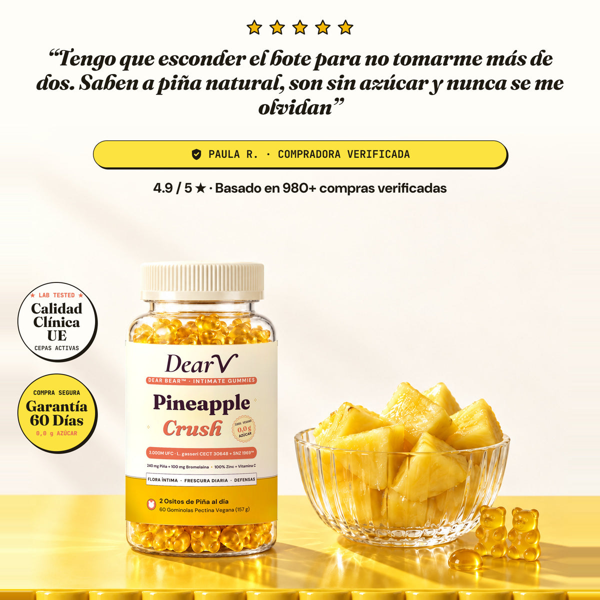 Dear V · Pineapple Crush — Probiótico Vaginal en Gominolas de Piña